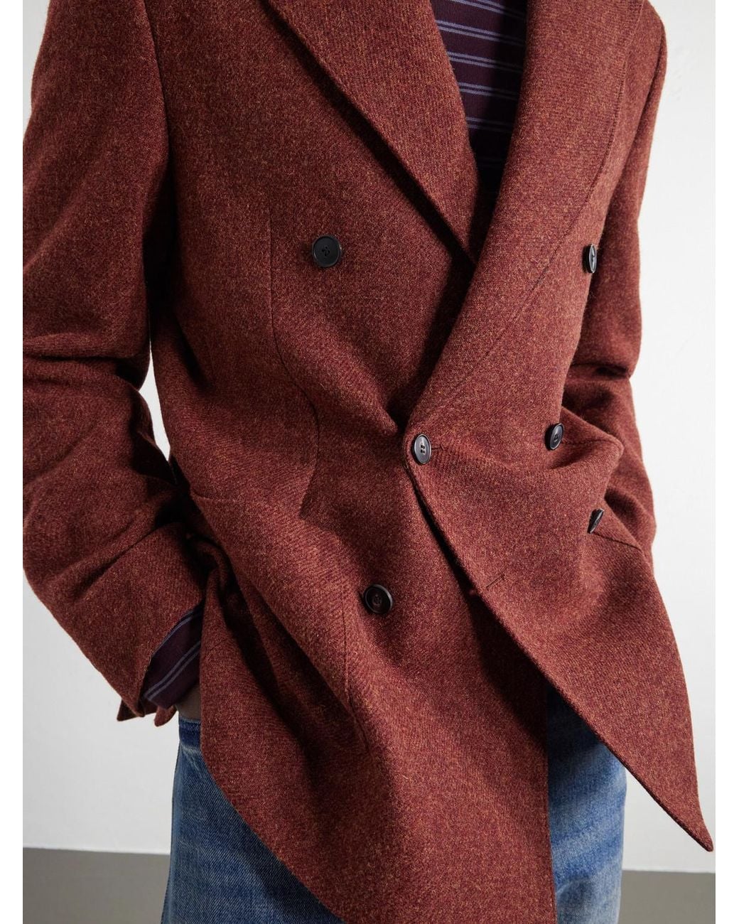 Portuguese Flannel Red Double-Breasted Wool-Tweed Blazer for men