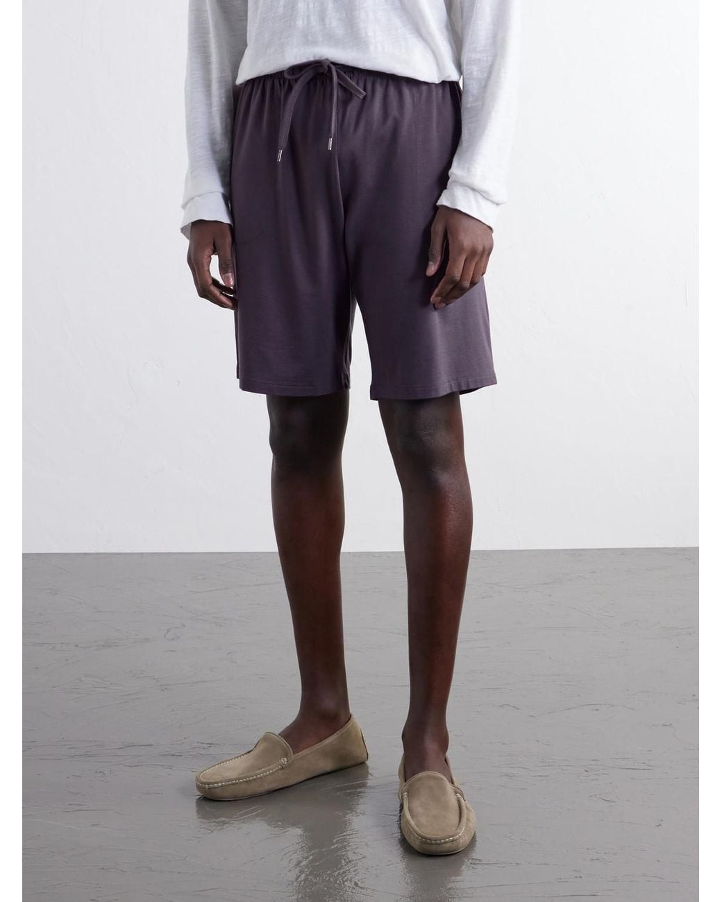 Derek Rose Blue Basel Straight-Leg Stretch-Modal Jersey Drawstring Pyjama Shorts for men
