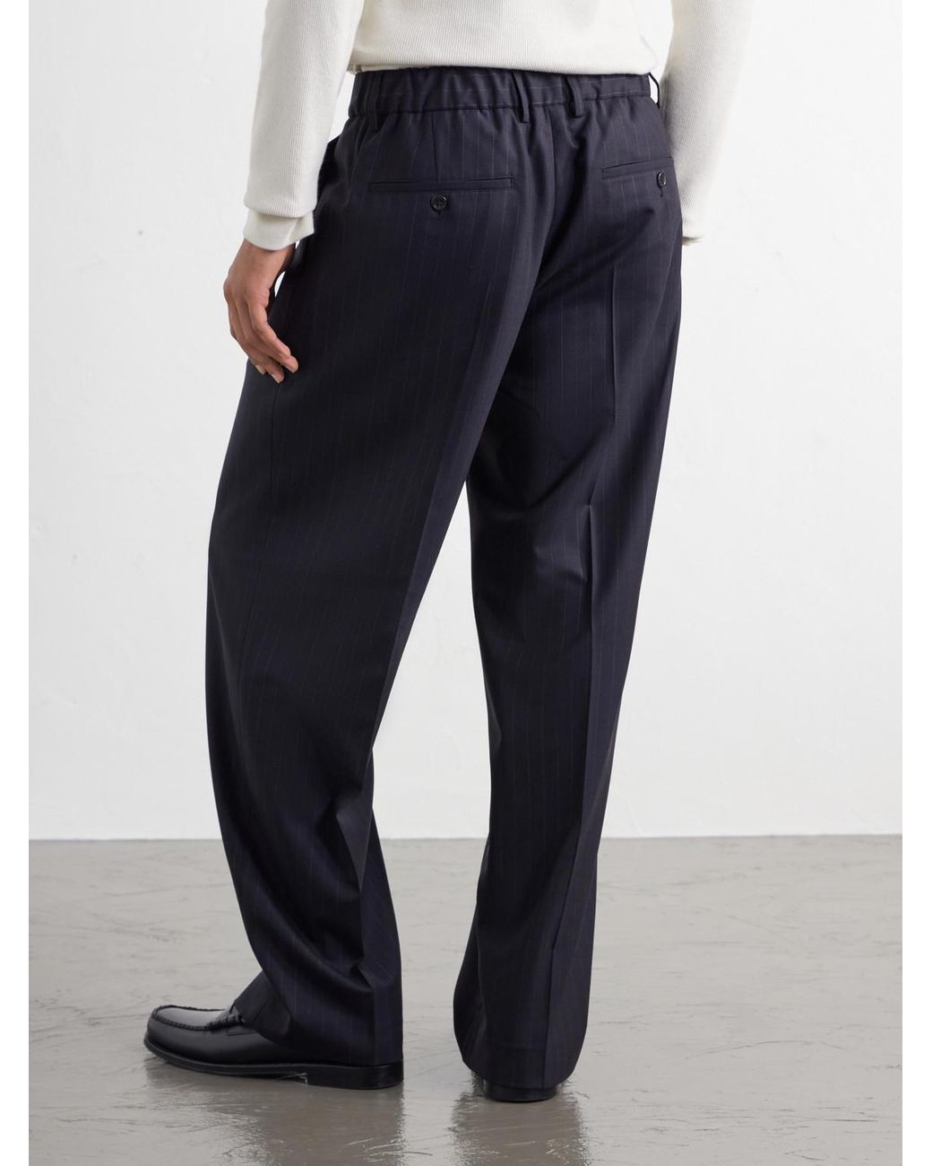 NN07 Blue Kay 10037 Wide-Leg Pleated Pinstriped Woven Trousers for men