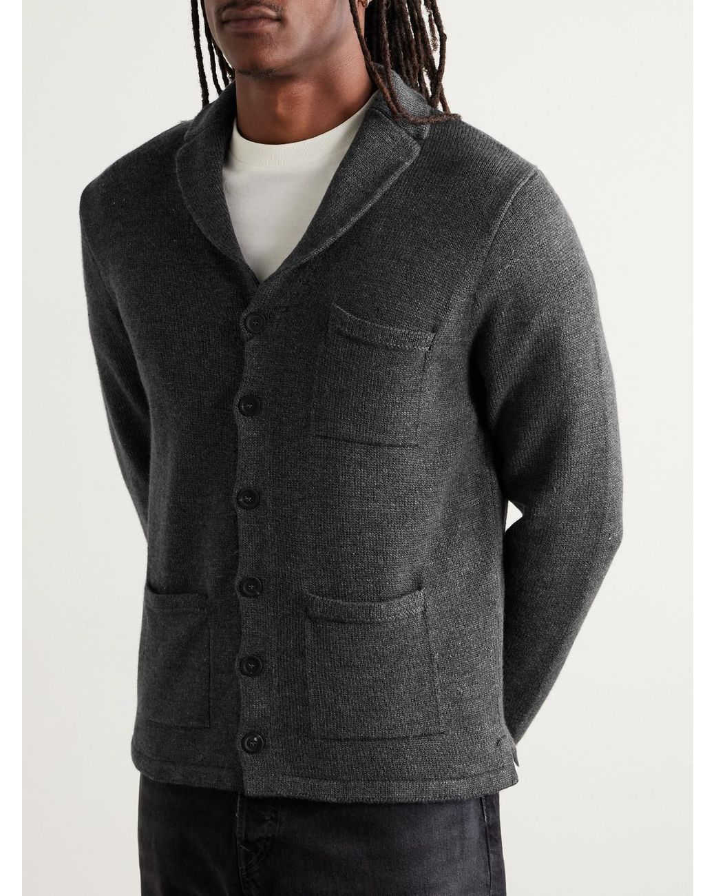 Inis Meáin Black New Pub Jacket Wool And Linen-blend Cardigan for men