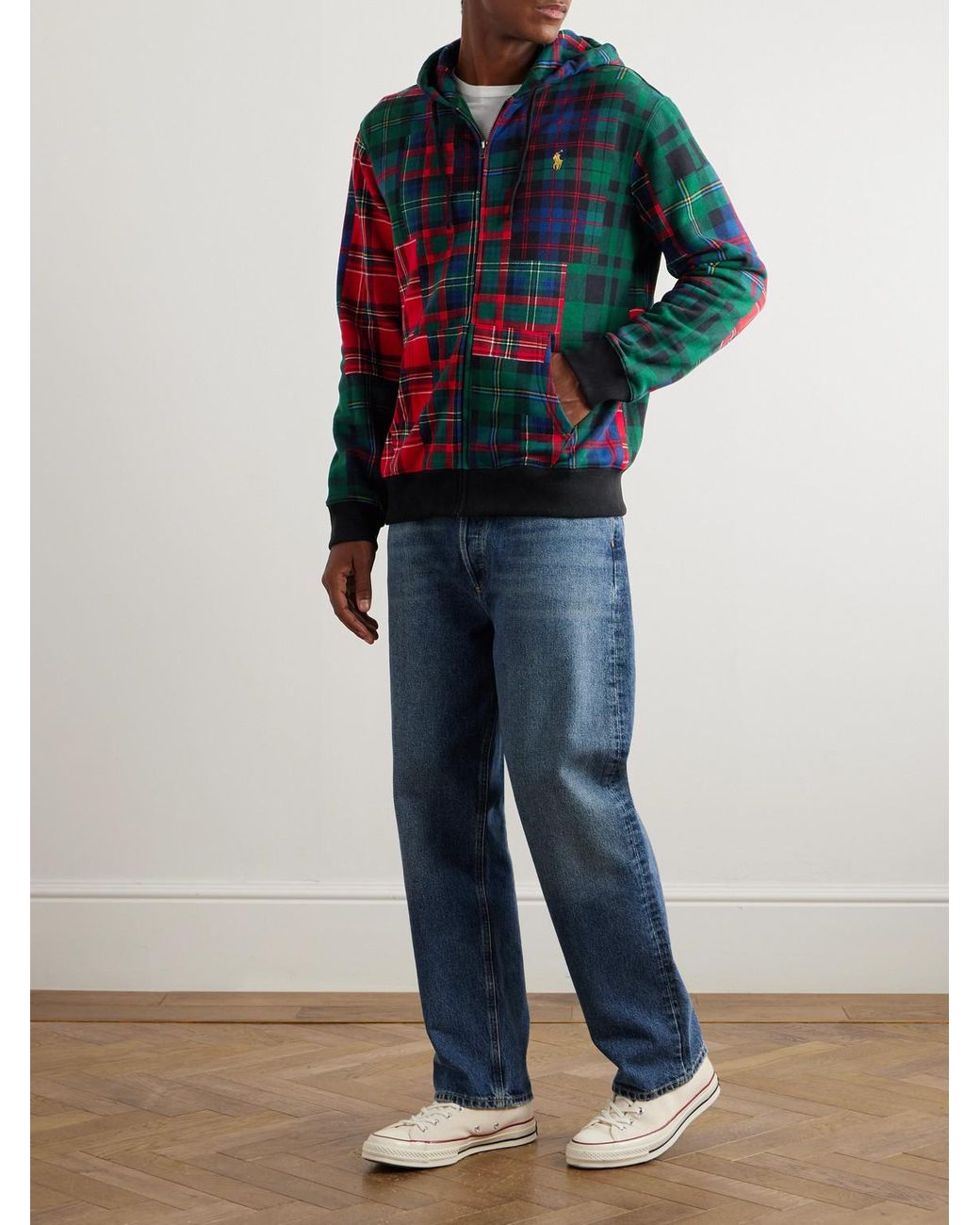 トップス POLO RALPHLAUREN doublezip checked parka Polo Ralph Lauren Checked Cotton-Blend Zip-Up Hoodie in Red for