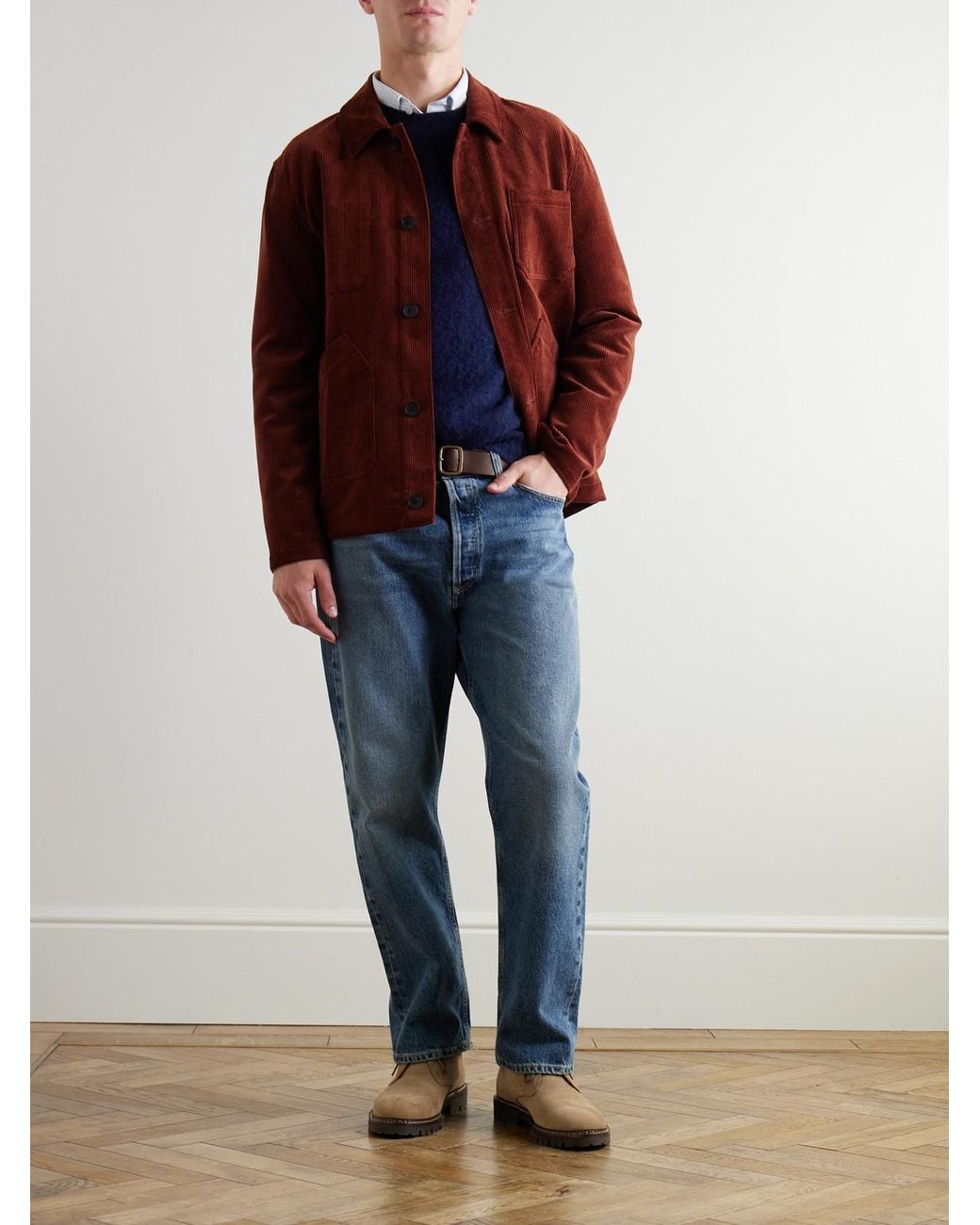 Drake's Blue Brushed Shetland Wool Sweater for men