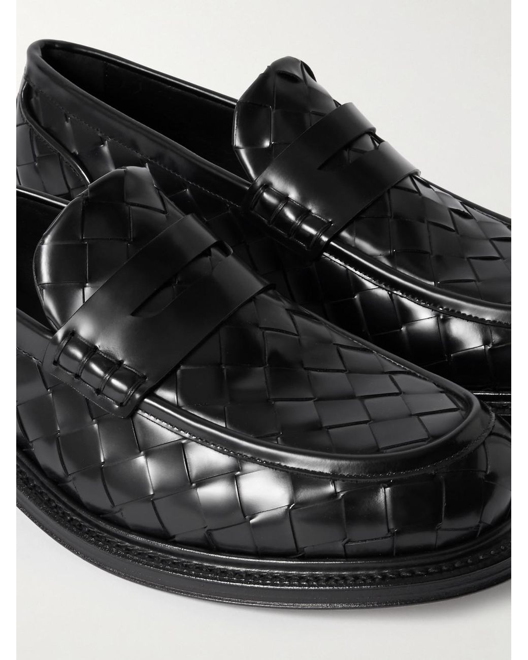 Bottega Veneta Black James Intrecciato Leather Penny Loafers for men