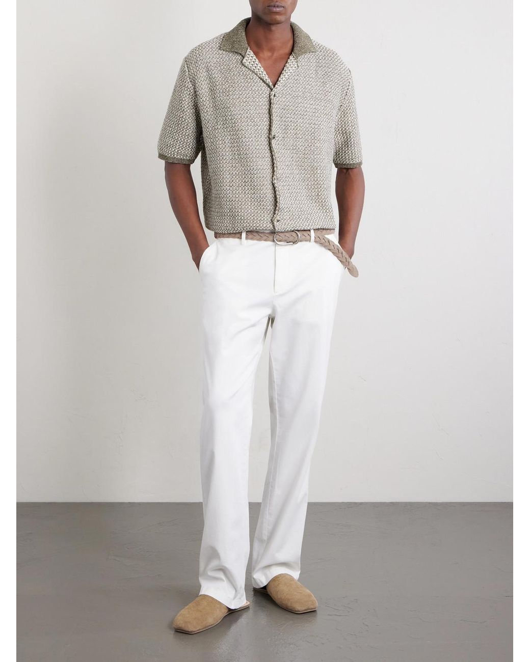 Mr P. White Straight-Leg Organic Cotton-Blend Chinos for men