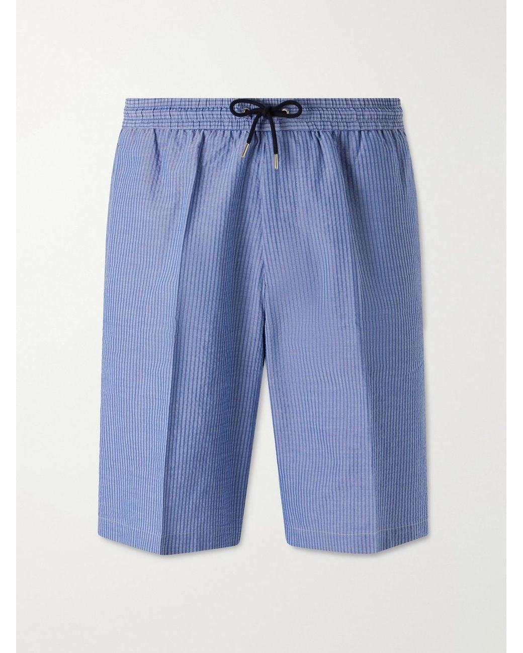 Paul Smith Blue Straight-Leg Striped Cotton-Seersucker Drawstring Shorts for men