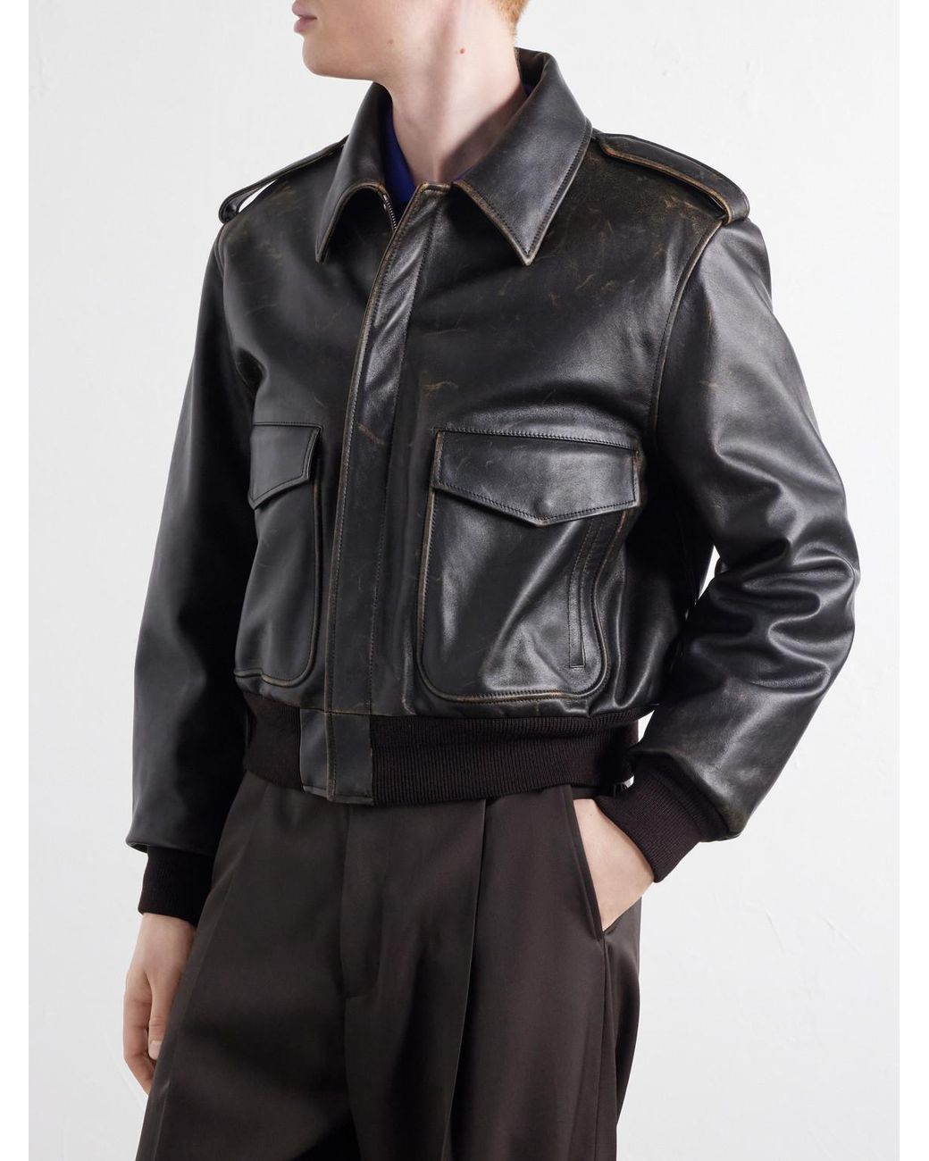 Jil Sander Black Leather Aviator Jacket for men
