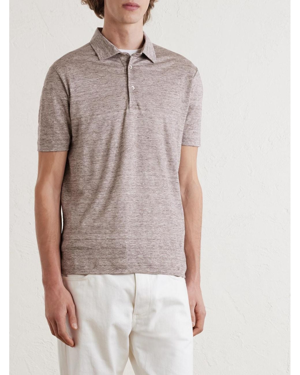 Loro Piana Gray Linen Polo Shirt for men