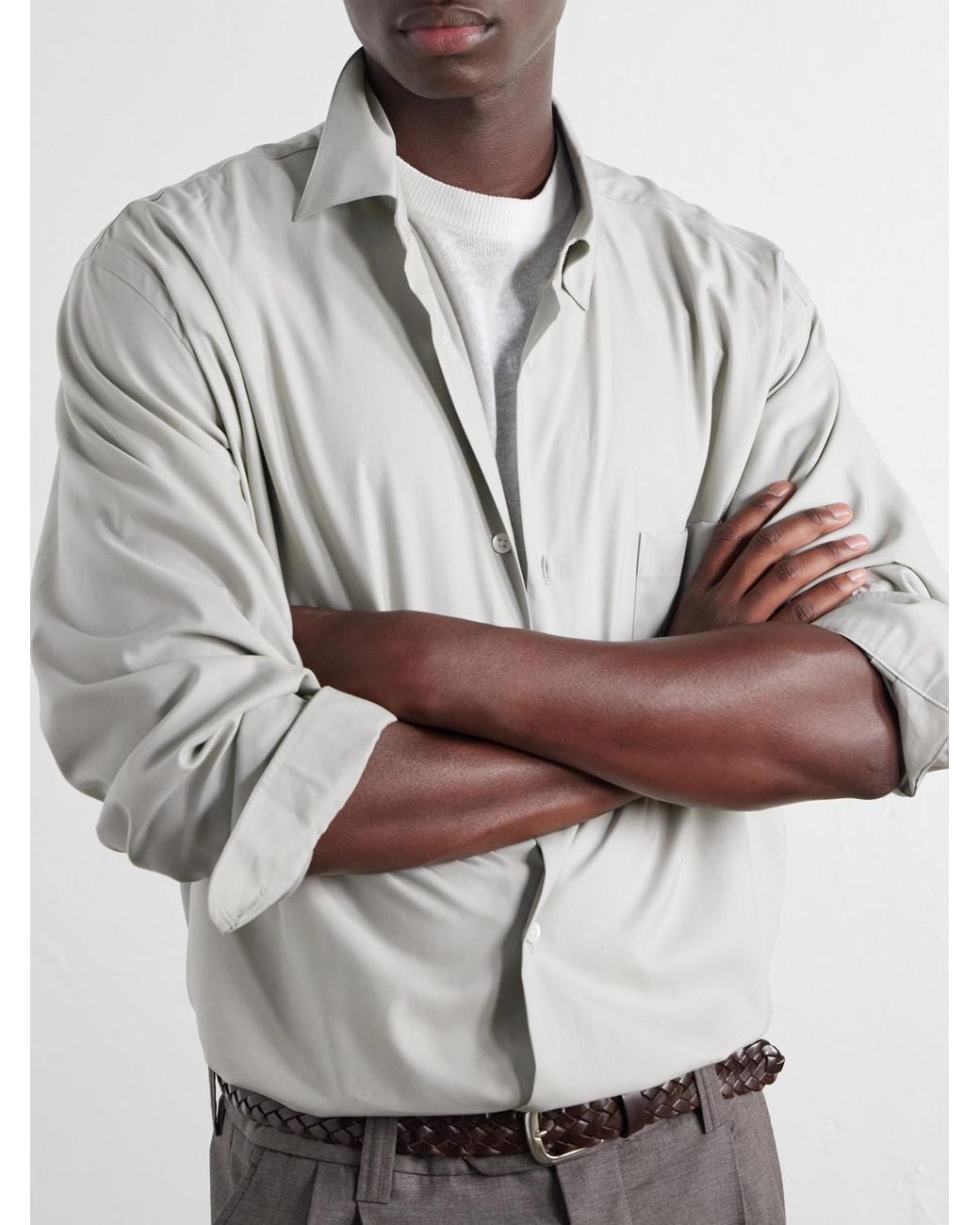 Ssstein White Cotton-Satin Shirt for men
