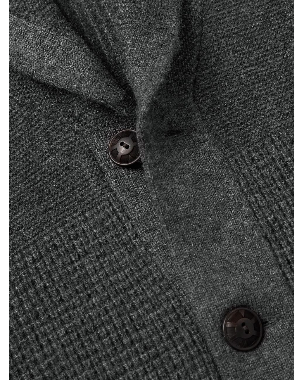 RRL Gray Shawl-Collar Waffle-Knit Cashmere Cardigan for men