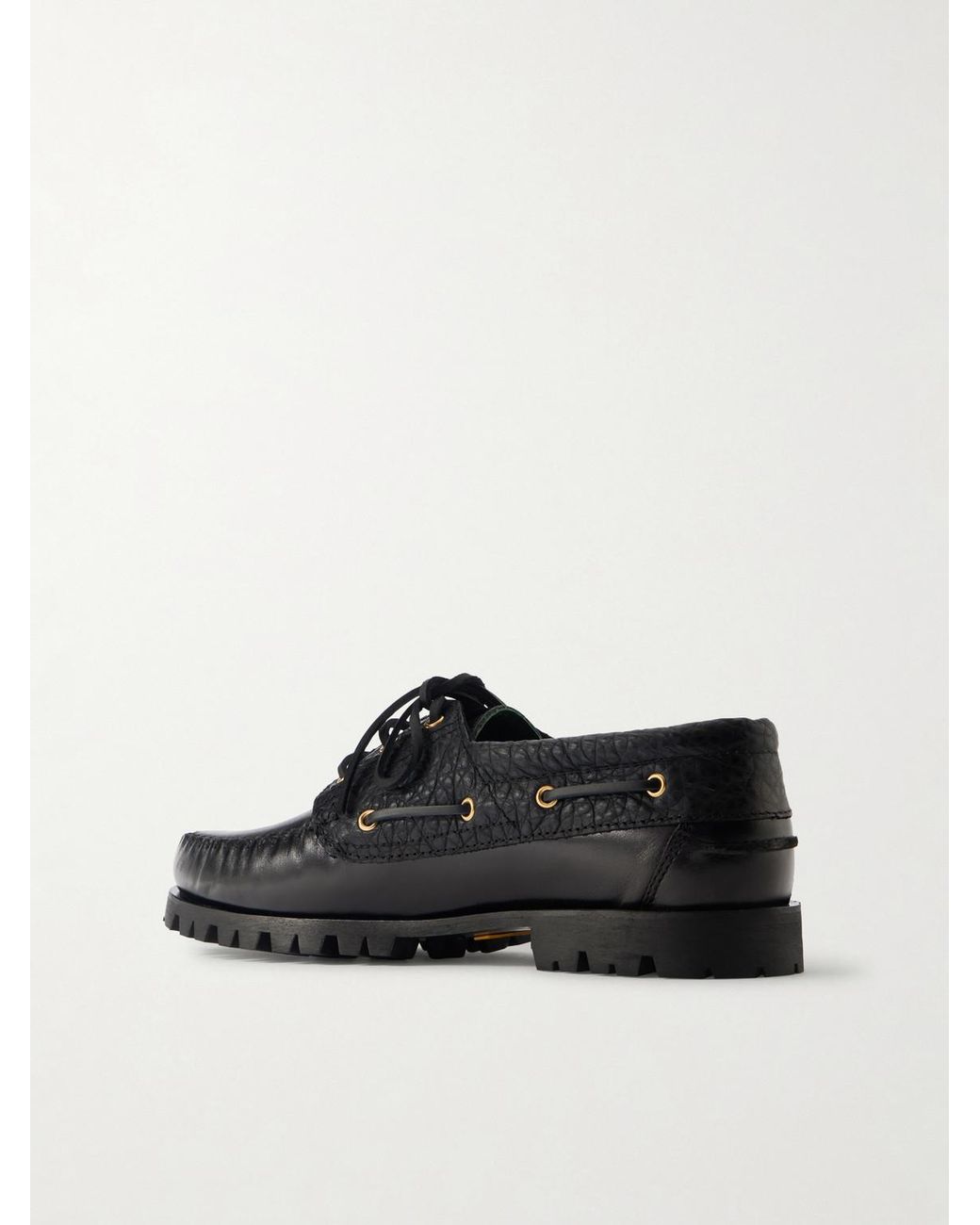VINNY'S Black Aztec Leather Boat Shoes for men
