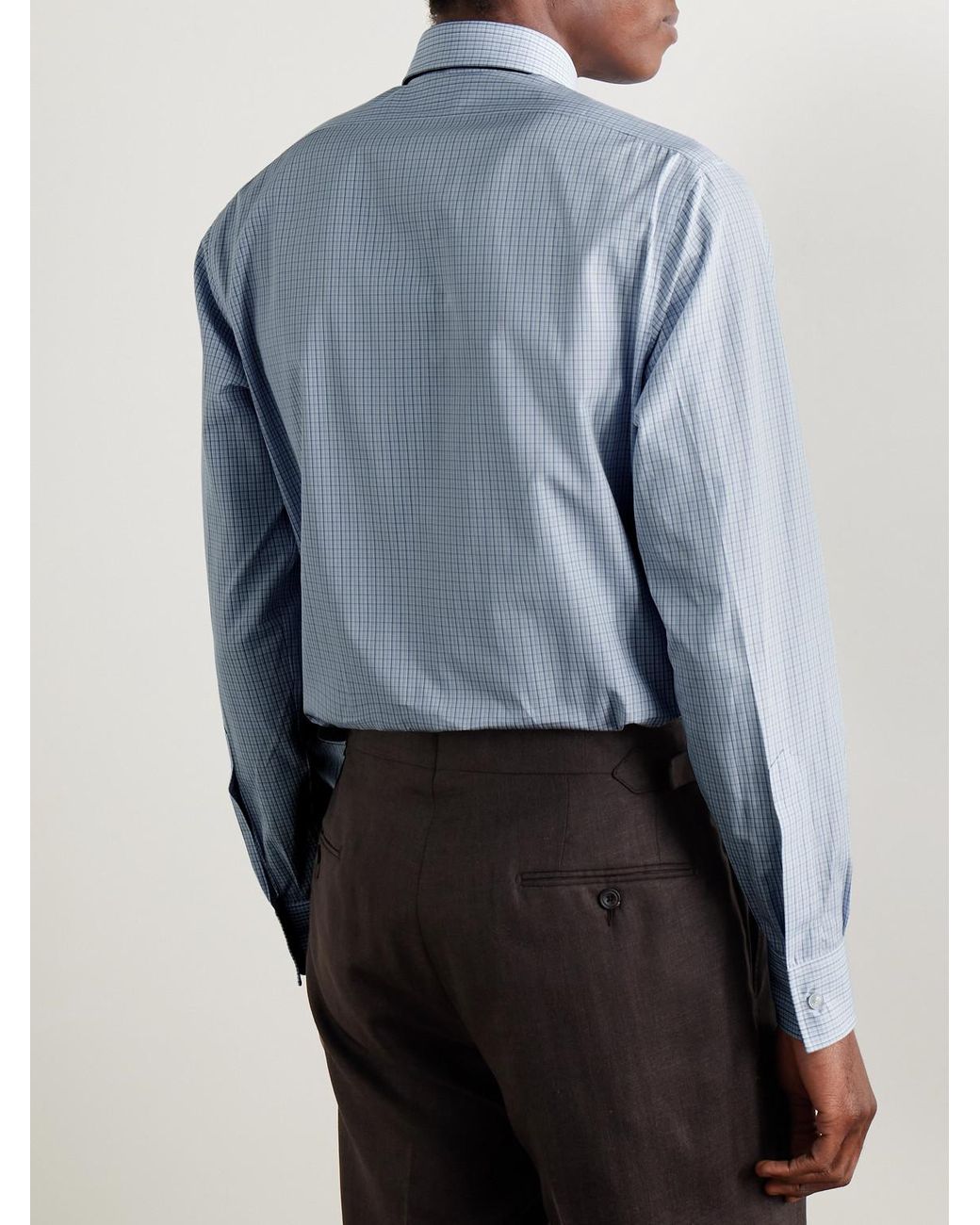 Charvet Blue Checked Cotton-Poplin Shirt for men