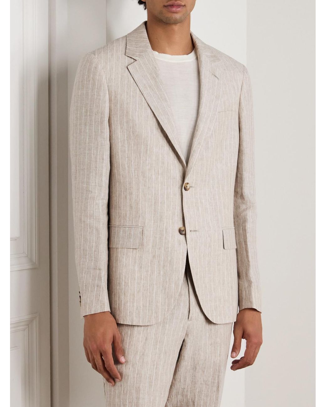 Mr P. Natural Striped Linen Suit Jacket for men