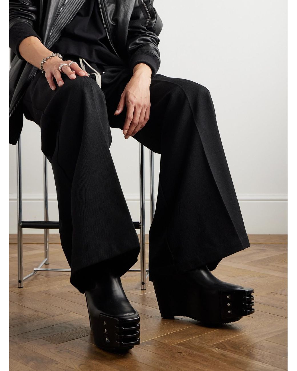 Rick Owens Grilled Wedge Beatle Leather Platform Chelsea Boots in
