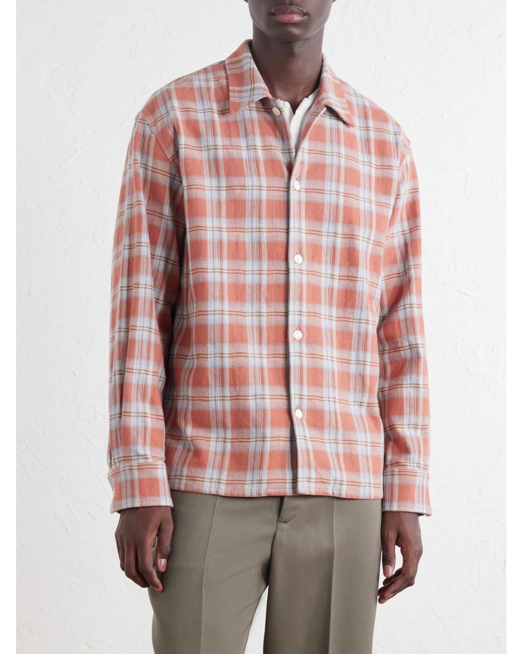 Second Layer Pink Checked Cotton-flannel Shirt for men