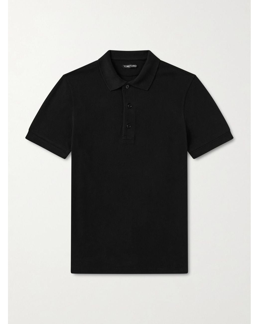Tom Ford Black Slim-fit Lyocell And Cotton-blend Piqué Polo Shirt for men