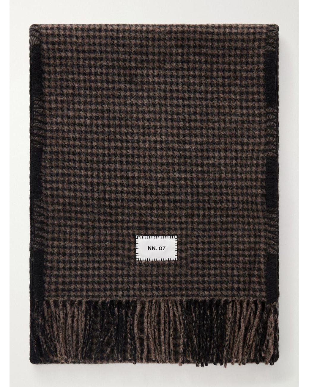 NN07 Black Fringed Checked Wool-Blend Scarf for men