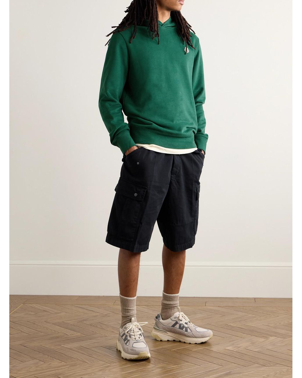 Moncler Green Slim-Fit Logo-Appliquéd Cotton-Jersey Hoodie for men