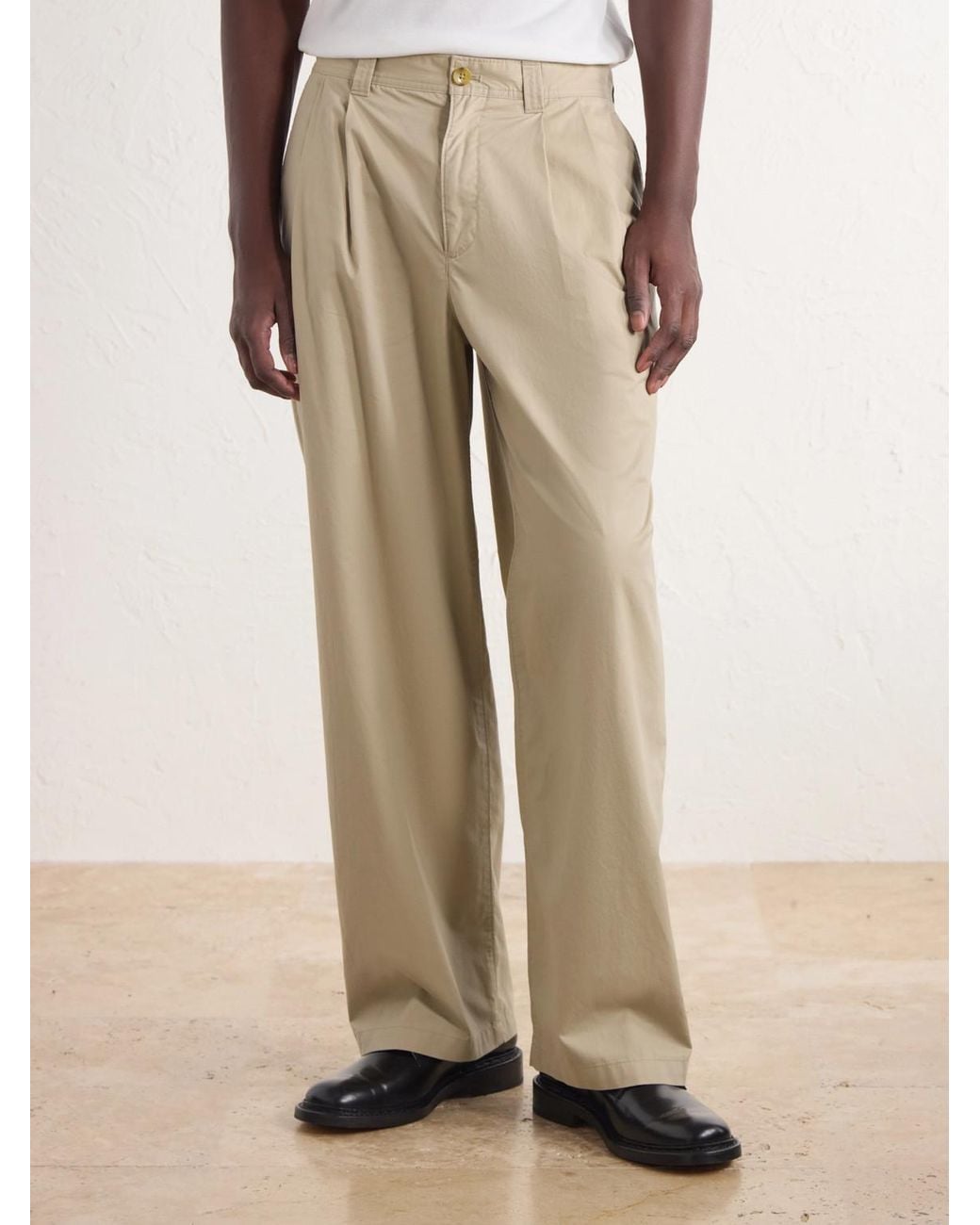 Aimé Leon Dore Natural Straight-Leg Pleated Cotton Trousers for men
