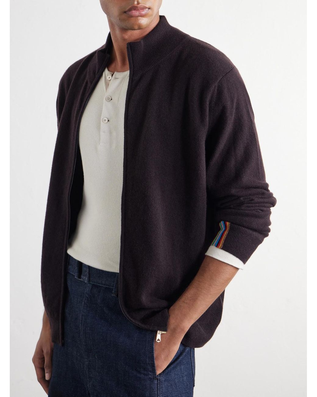 Paul Smith Blue Cashmere Zip-Up Cardigan for men