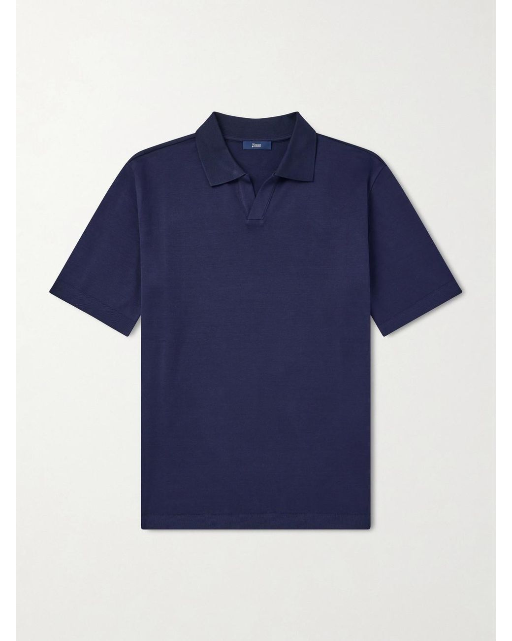 Herno Blue Open-collar Cotton Polo Shirt for men