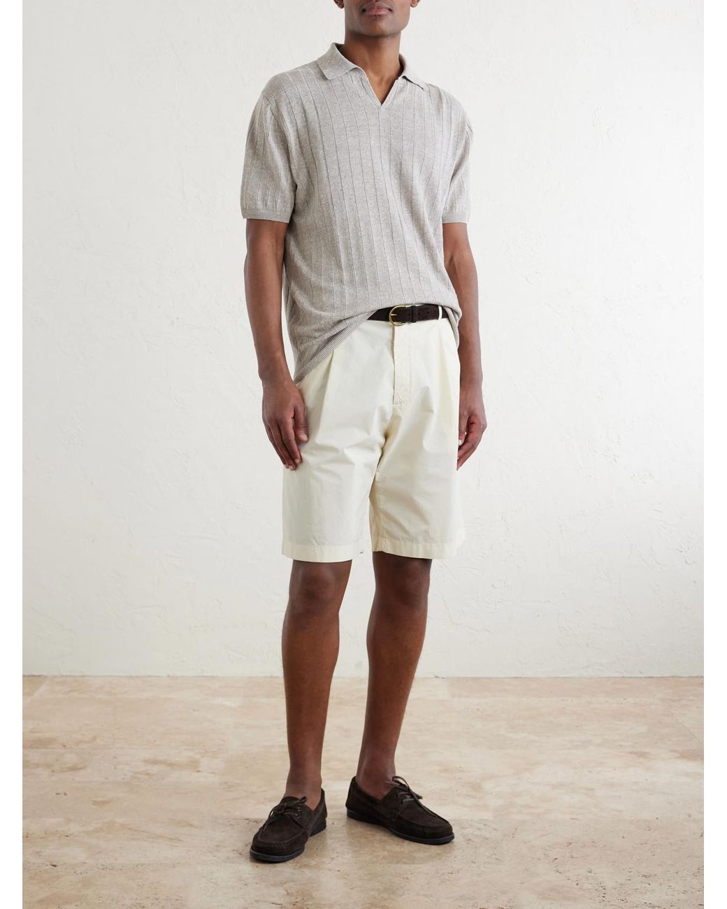 Boglioli White Straight-Leg Pleated Cotton-Blend Poplin Shorts for men