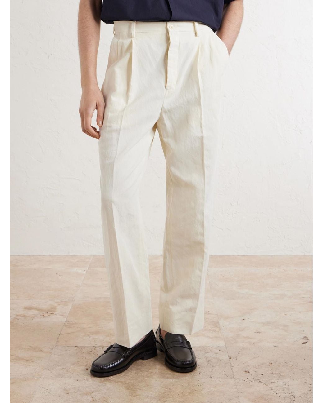 Kaptain Sunshine White Tapered Cotton And Linen-blend Trousers for men