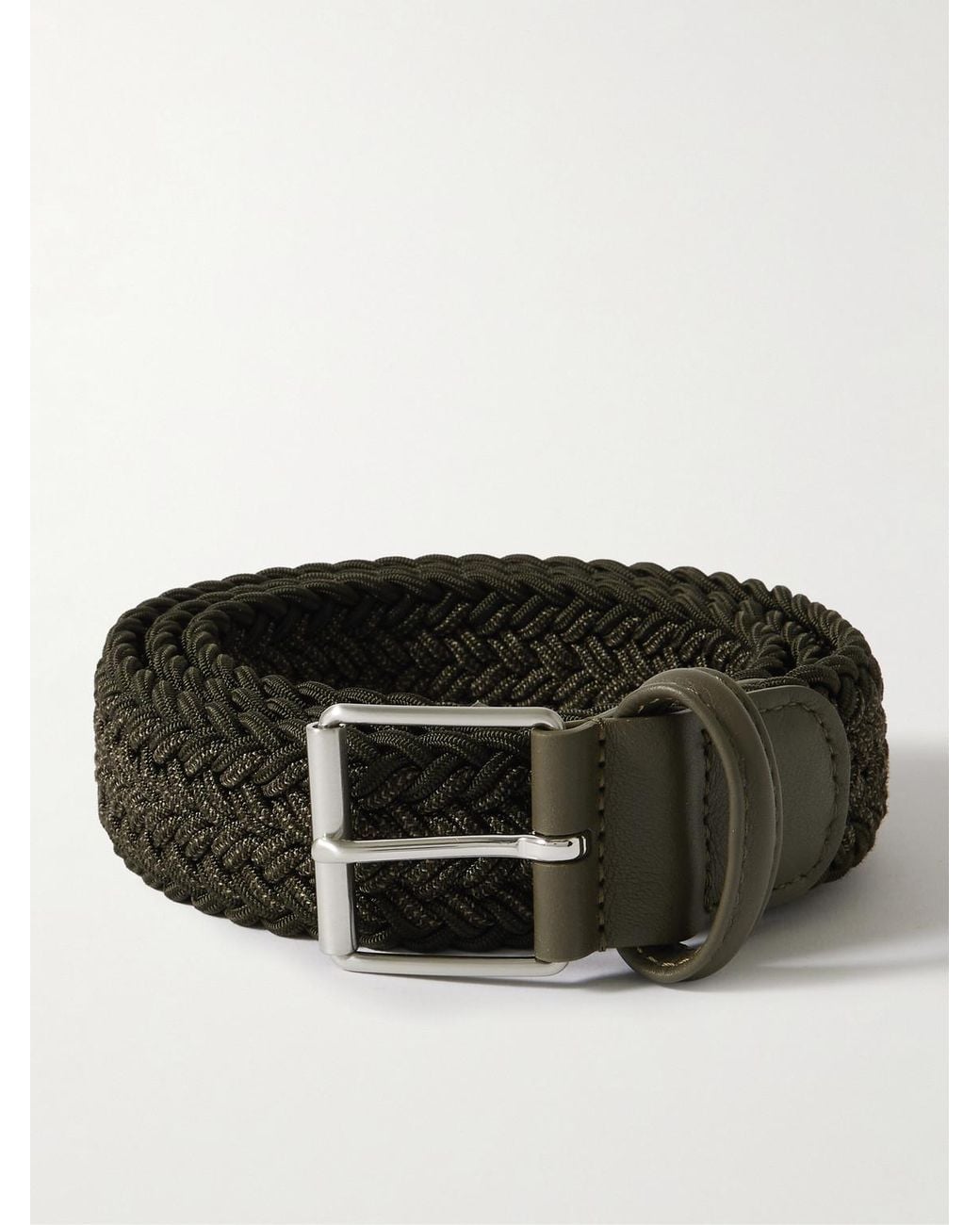 Andersons Black 3.5Cm Leather-Trimmed Woven Belt for men