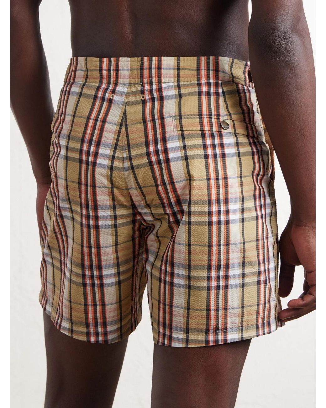 Burberry White Selkirk Straight-Leg Mid-Length Checked Crinkled Swim Shorts for men