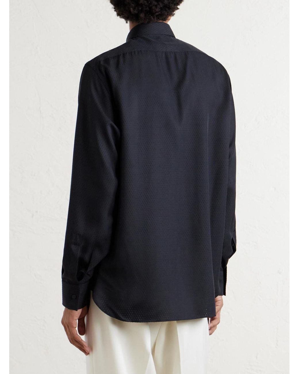 Tom Ford Blue Perforated Silk-Twill Shirt for men