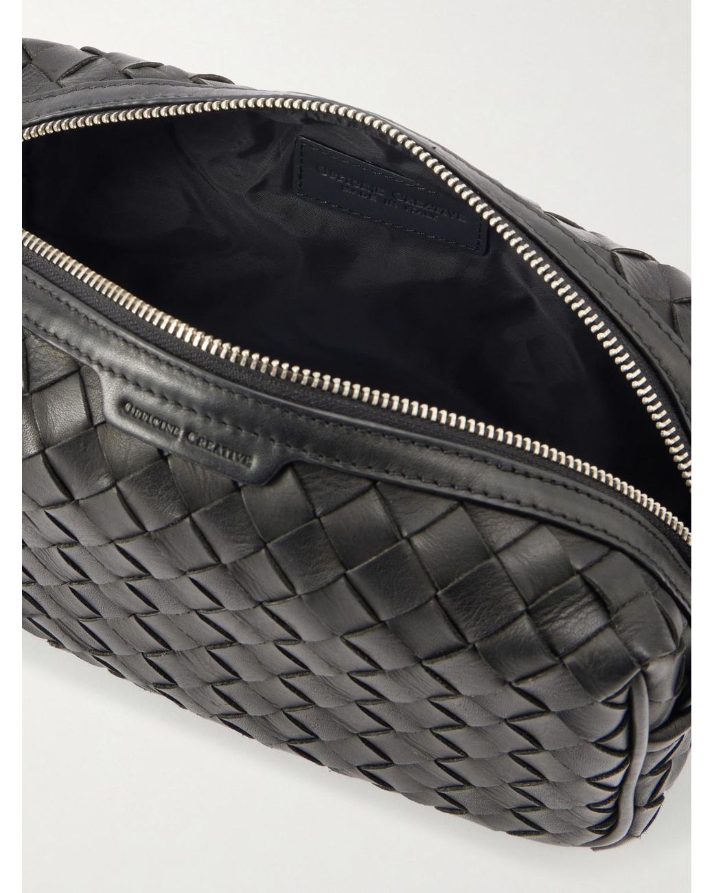 Officine Creative Black Armour 014 Woven Leather Wash Bag for men