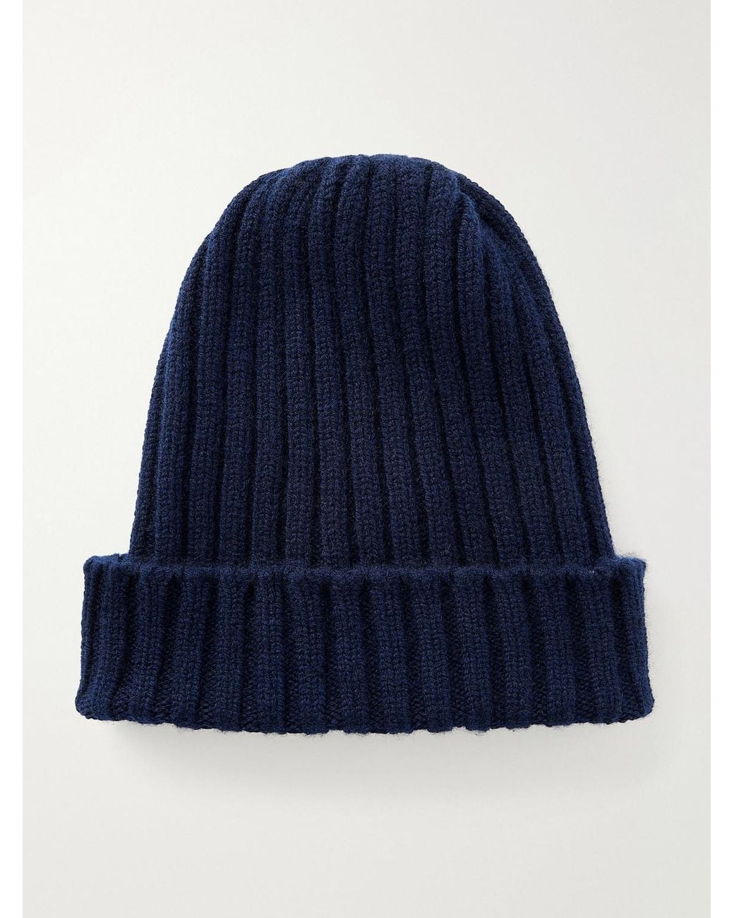 Thom Sweeney Blue Ribbed Cashmere Beanie for men