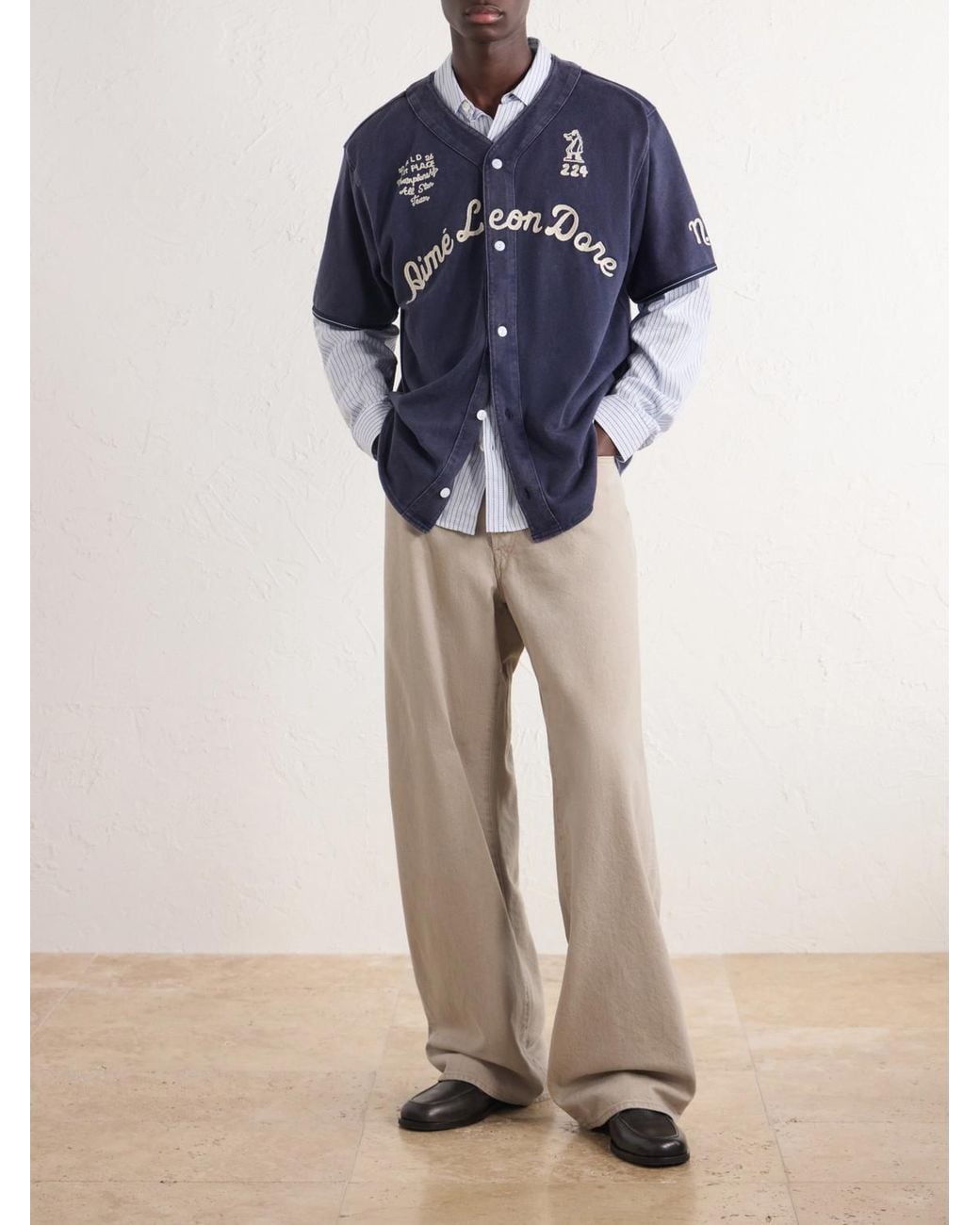 Aimé Leon Dore Blue Logo-Embroidered Cotton Shirt for men