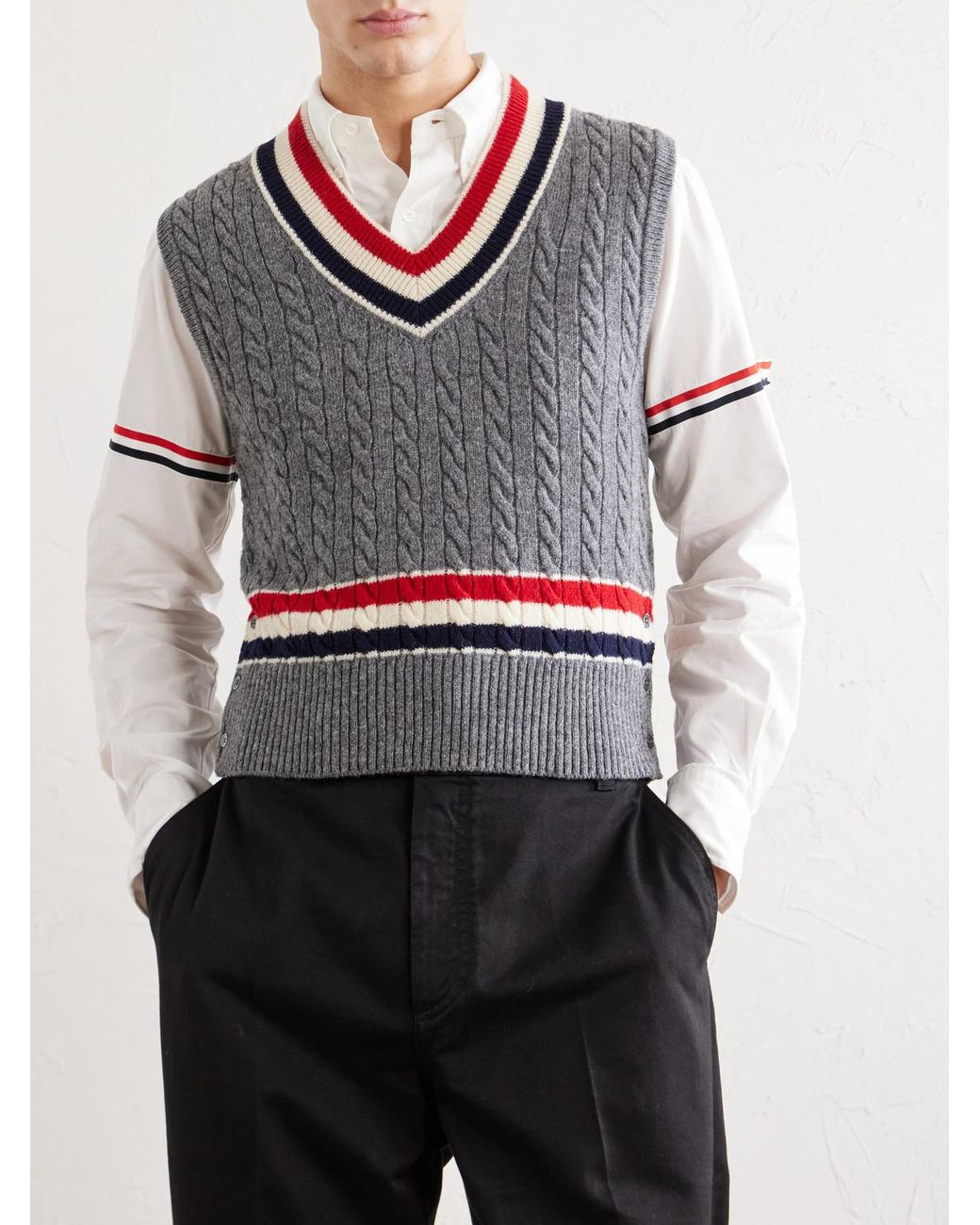 Thom Browne Gray Cable-Knit Wool Vest for men