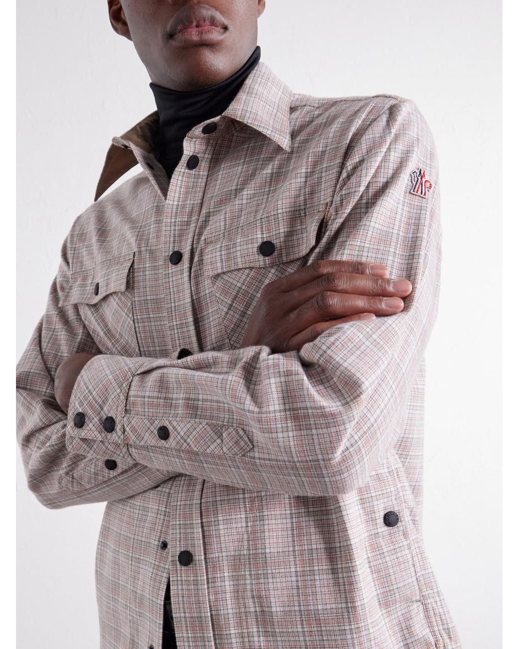 Moncler Natural Checked Brushed-Cotton Shirt for men