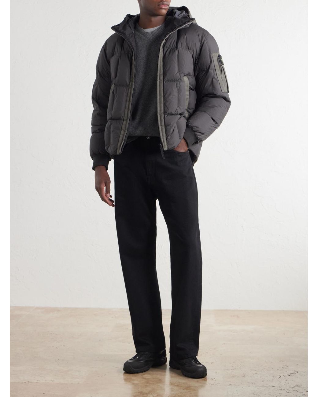 Stone Island Black Logo-Appliquéd Padded Quilted Garment-Dyed Crinkle Reps Ny Shell Down Jacket for men