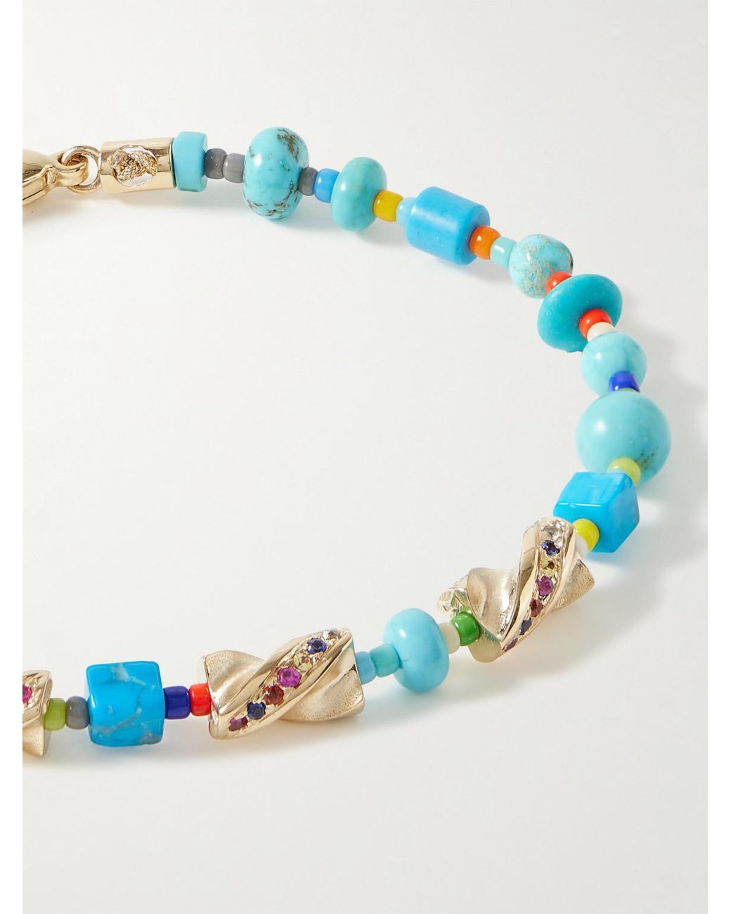 Luis Morais Blue Drill Bit 14-Karat Multi-Stone Beaded Bracelet for men
