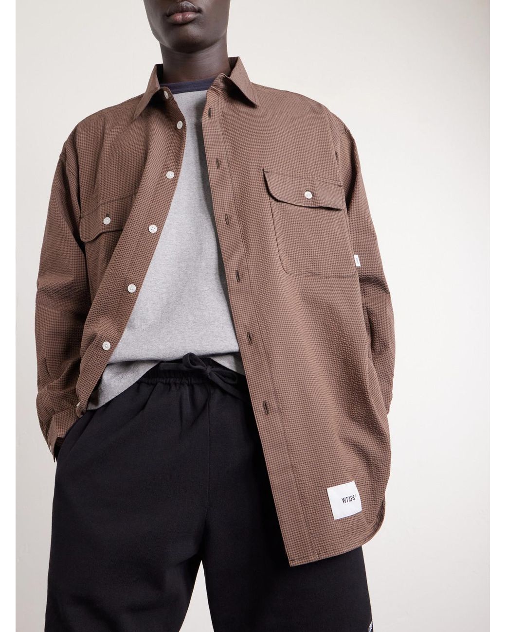 (w)taps Brown Checked Seersucker Shirt for men