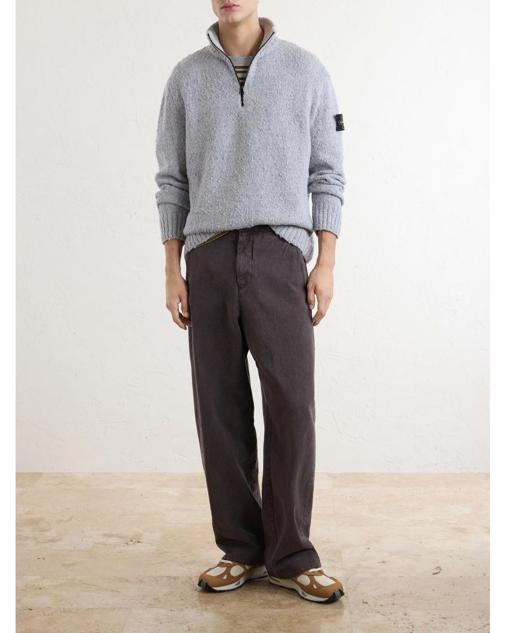 Stone Island Gray Speckled Wool And Nylon-Blend Half-Zip Sweater for men