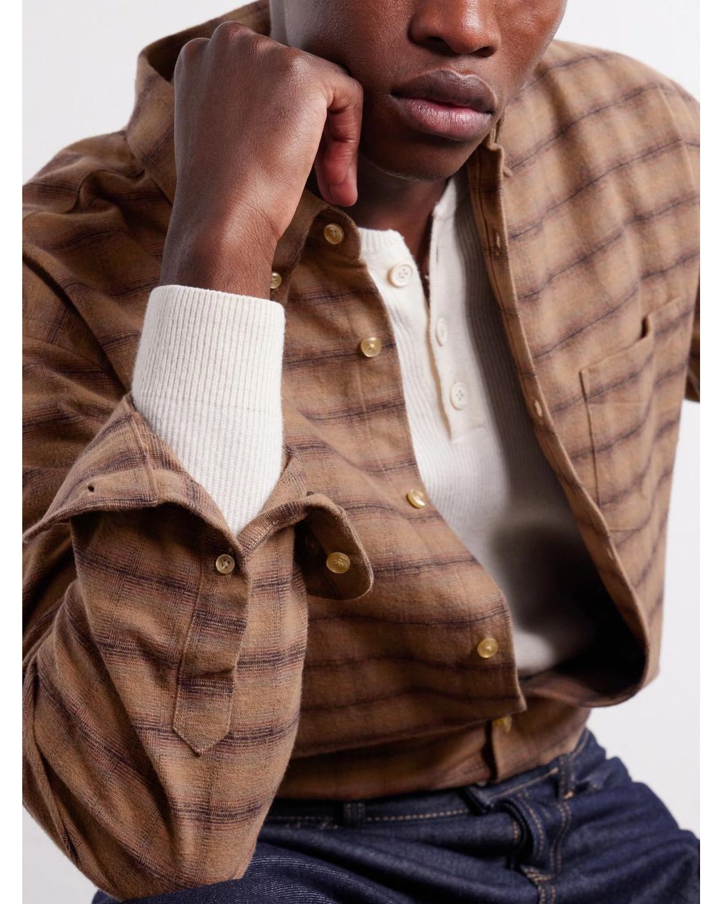 Portuguese Flannel Brown Camila Oversized Checked Cotton-Flannel Shirt for men