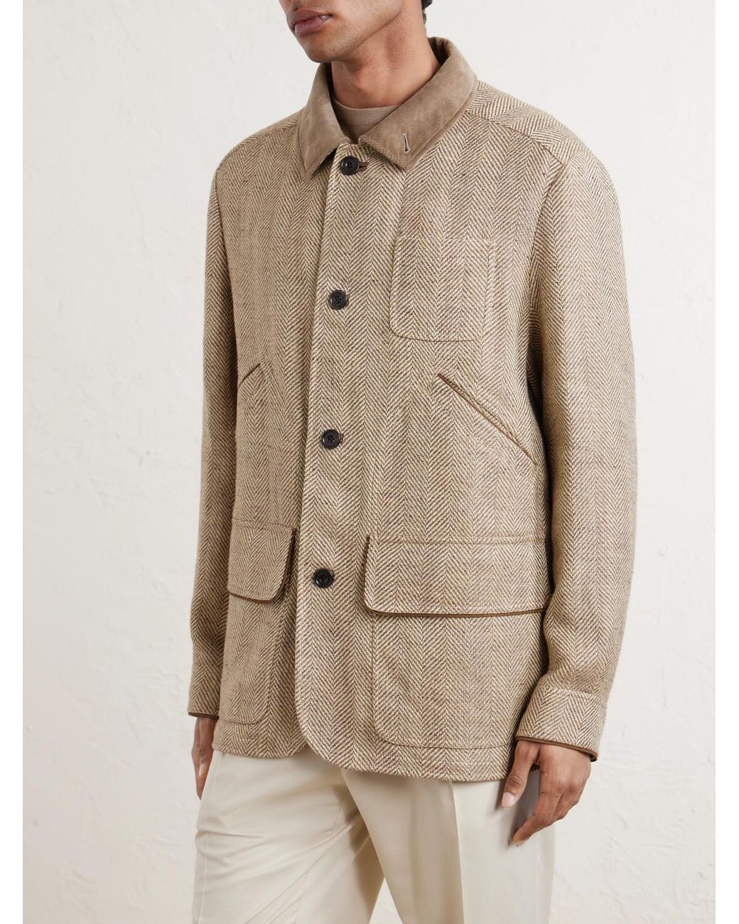Ralph Lauren Natural Corduroy And Suede-Trimmed Herringbone Linen Field Jacket for men