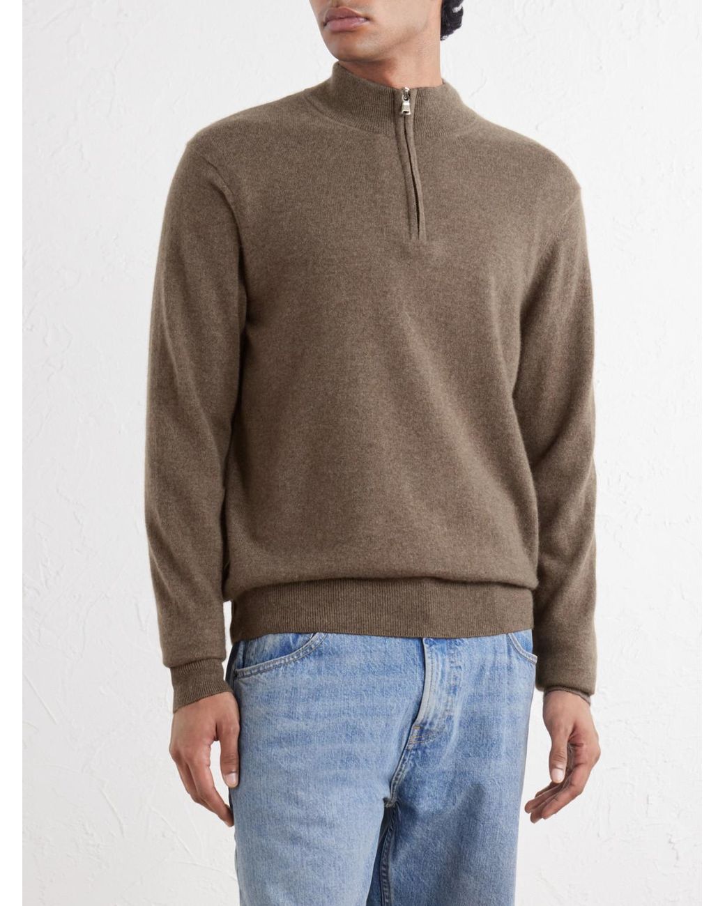 Sunspel Brown Cashmere Half-zip Sweater for men