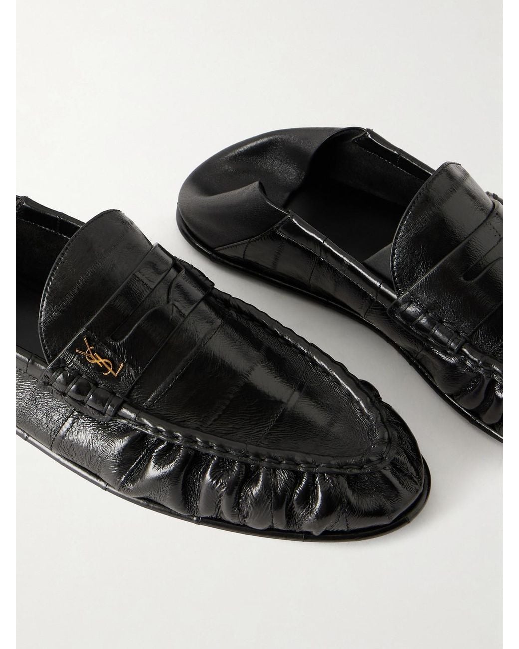 Saint Laurent Black Le Loafer Collapsible-heel Logo-embellished Eel Loafers Loafers for men