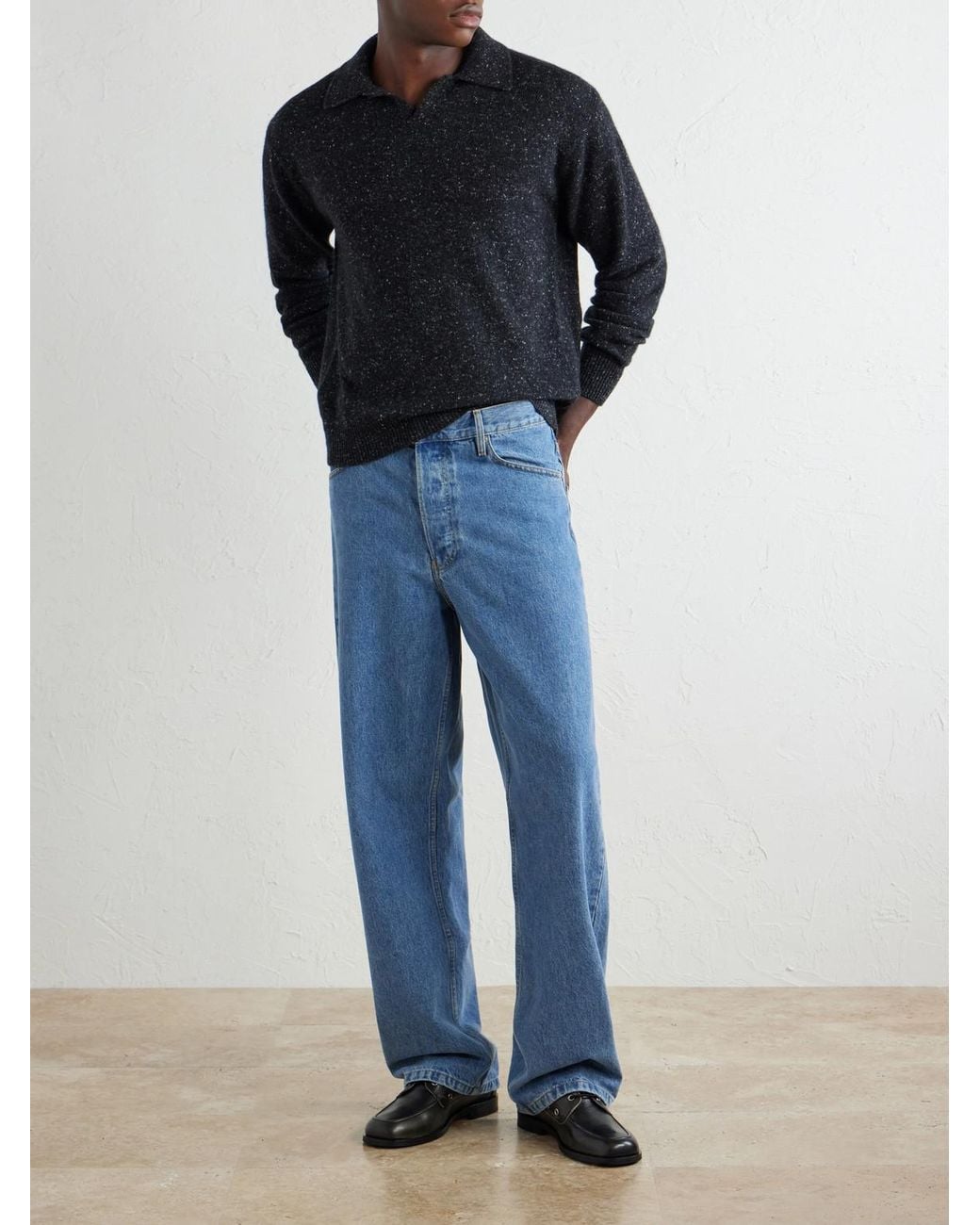 Auralee Blue Cashmere Polo Sweater for men