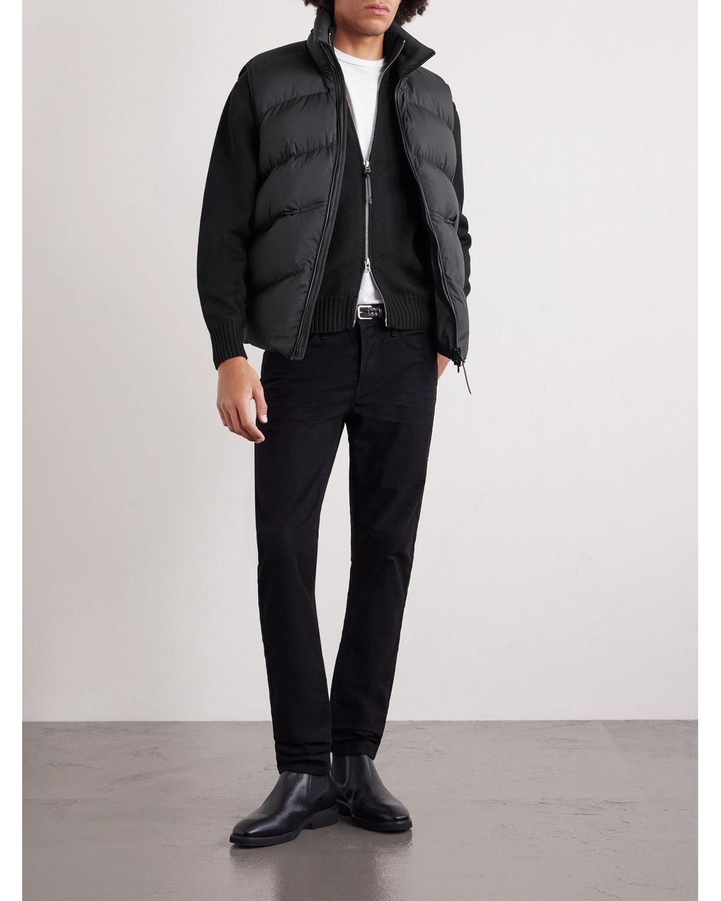 Tom Ford Blue Leather-Trimmed Merino Wool Cardigan for men