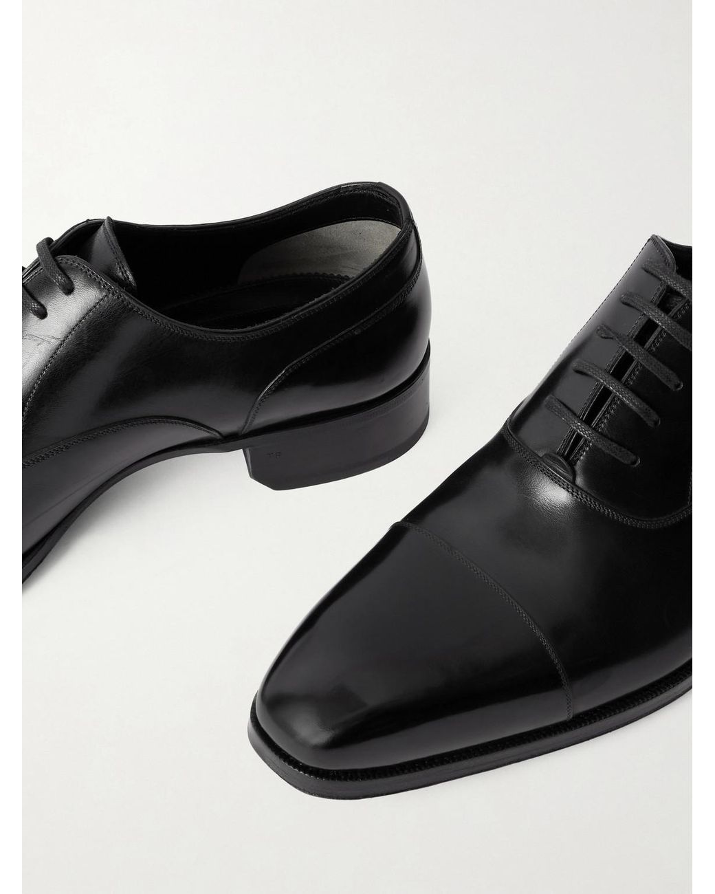 Tom Ford Black Elkan Burnished-Leather Oxford Shoes for men