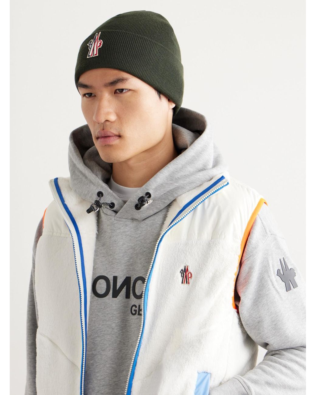 Moncler Green Logo-Appliquéd Ribbed Wool Beanie for men
