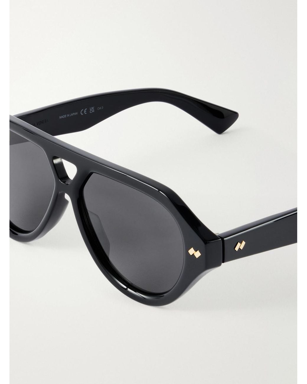 Bottega Veneta Black Bold Ribbon Stud Double-bridge Aviator-style Recycled-acetate Sunglasses for men