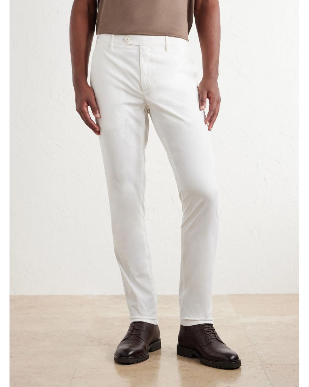 Canali White Tapered Stretch Cotton-Twill Trousers for men