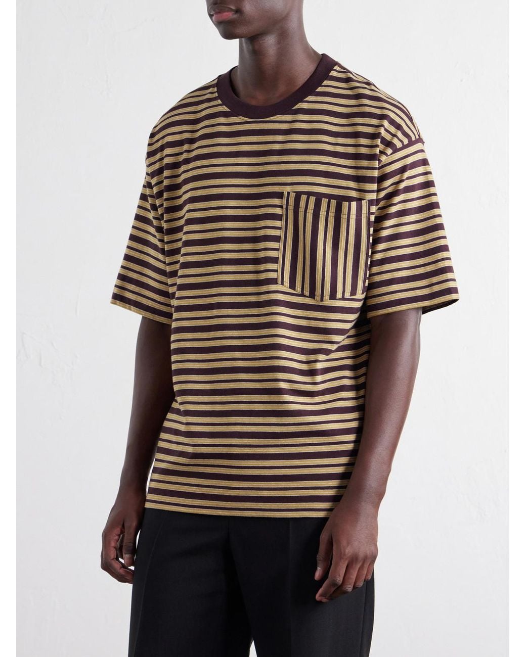Dries Van Noten Gray Striped Cotton-Jersey T-Shirt for men