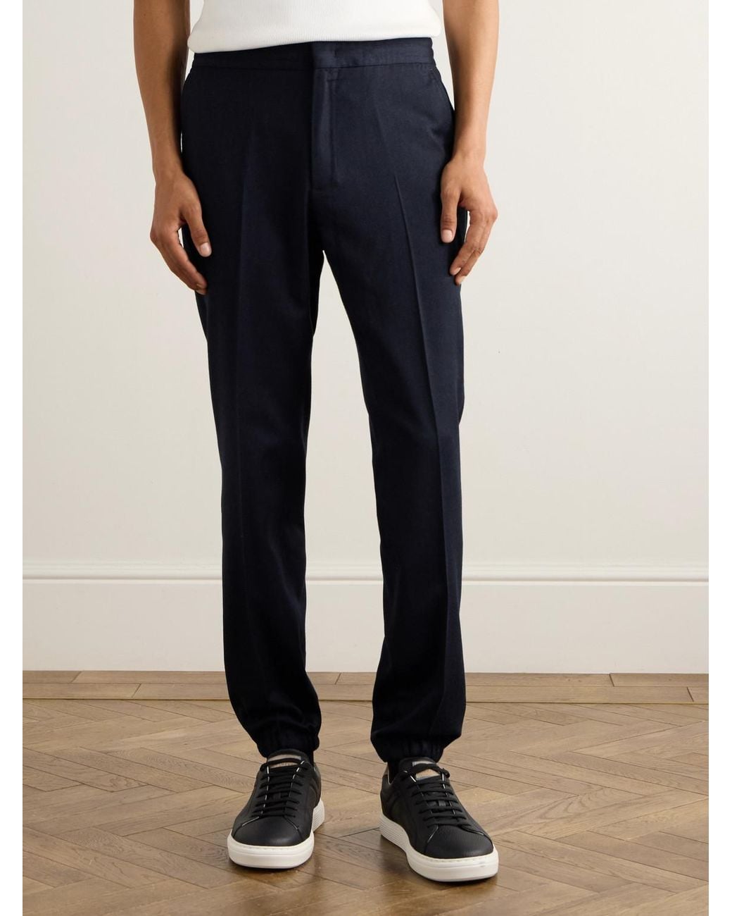 Zegna Blue Tapered Wool Trousers for men